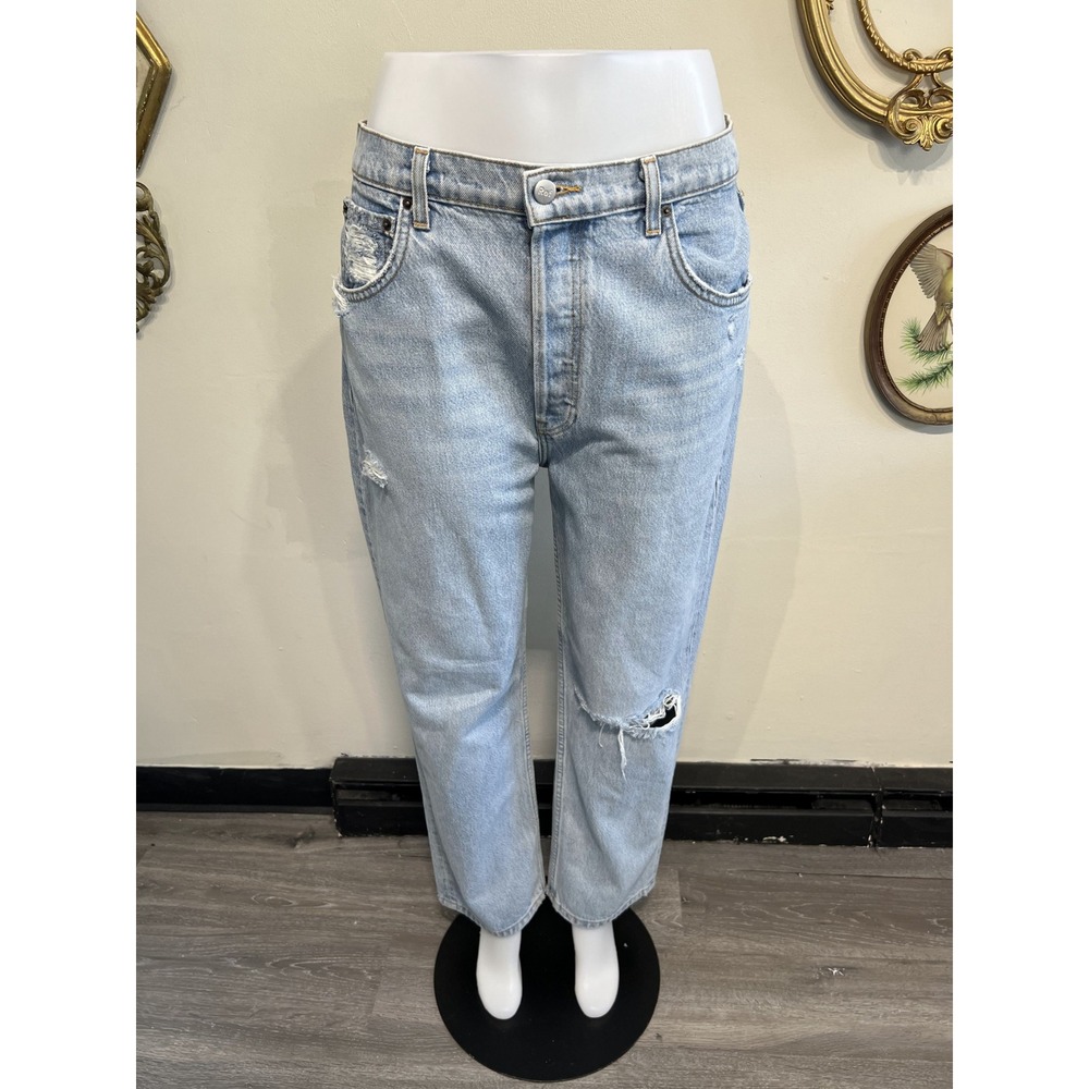 Reformation Cynthia Crop Relaxed Light Wash Distressed Jeans Size 31